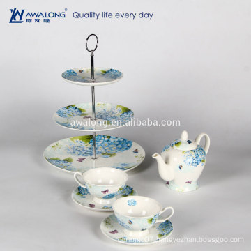 white plain design coffee set floral pattern bone china low tea set